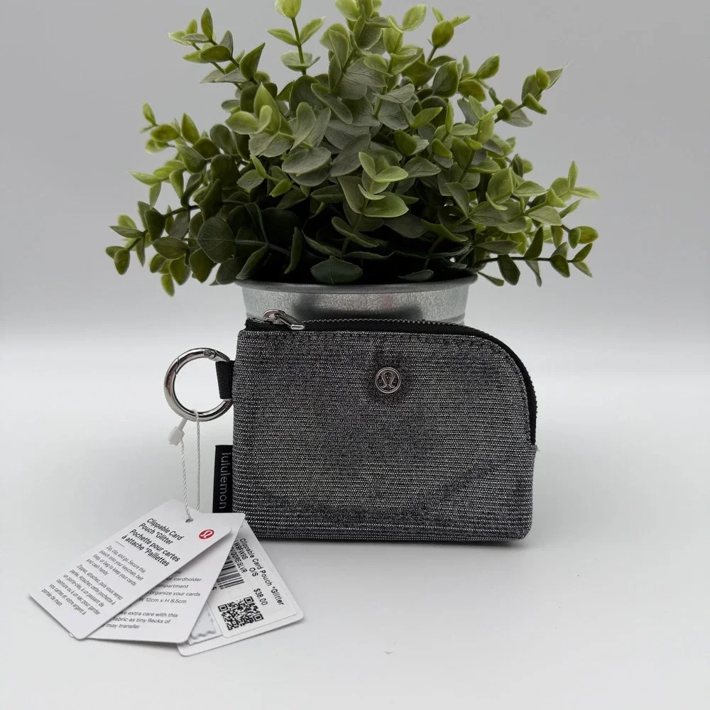Lululemon Clippable Card Pouch Glitter Sparkle Dark Silver Graphite Grey New NWT